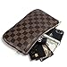 Checkered Zip Wristlet Wallet for women Leather RFID Blocking Purse (Brown)