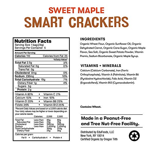 Bitsy's Multi-Pack Organic Smart Crackers Sweet Maple Carrot 5 Count Snackpacks (Pack of 6) Healthy Organic Nut-Free Snacks with Fruits and Vegetables for Kids - Thumbnail 2