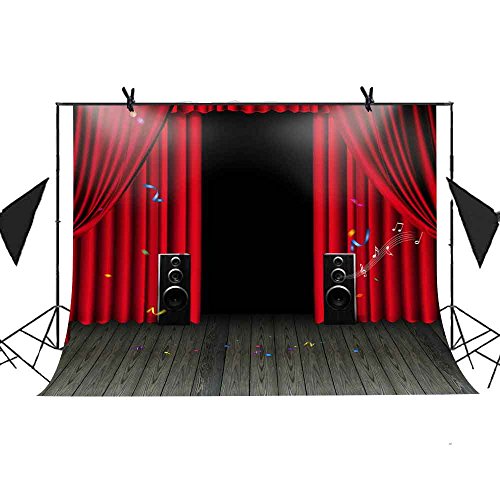 MEETS 7x5ft Concert Stage Karaoke Backdrop Red Curtain Acoustics Wood Floor Picture Birthday Party Photo Video Studio Prop Background LETS013