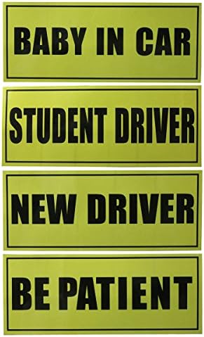 4-Pack Safety Caution Sign Car Bumper Magnet "New Student" Driver Reflective Magnet Car Signs, "Be Patient" "Baby In Car" "Student Driver"
