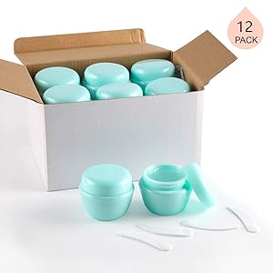 Longway 1.7 Oz (50ML) Plastic Jars with Lids and Inner Liners | Empty Lotion Containers/Travel Cream Containers - for Sugar Scrub, Cosmetic Jars & BPA Free (Pack of 12, Green)