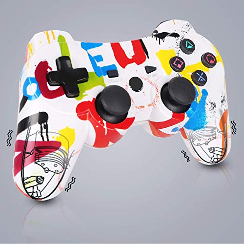 PS3 Controller Wireless Double Shock Gamepad for Playstation 3, Sixaxis Wireless PS3 Controller with Charging Cable,Compatible with Playstation 3 (Graffiti/Colorful)