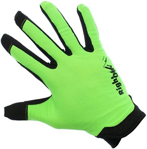 RightOn SIMPL Mountain Bike Gloves, Unisex Cycling Gloves, Full Finger MTB DH Downhill Off Road Gloves with Touch Recognition (Hi-Vis Green, M)