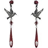 Hip Hop Style Gothic Crow Earrings - Red Dangle Pendant Earrings, Personalized Animal Jewelry, Fashion Women's Accessories for Party & Daily Wear