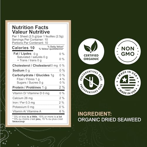 LITTLE JASMINE USDA ORGANIC, NON-GMO ROASTED NORI SEAWEED-10 FULL SHEETS (2PACKS)