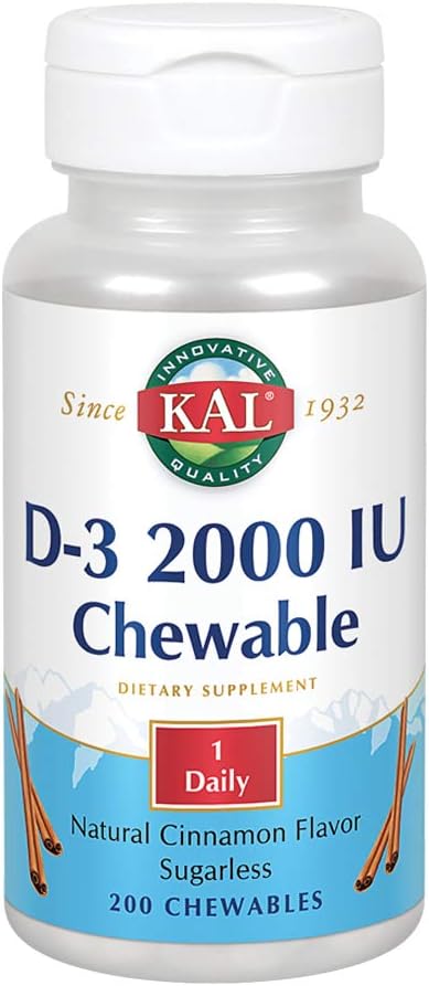 KAL D-3 2000 IU Sugarless Chewable Cinnamon, 200 Count: Health & Personal Care
