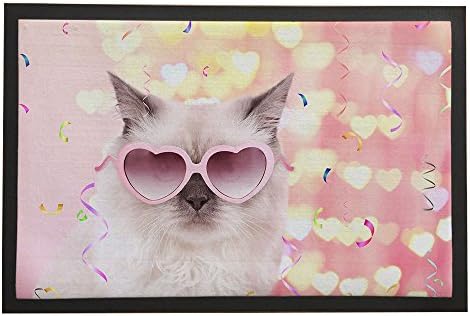 Asawood Doormat A Cat Wearing Glasses Anti-Slip Rubber Backed Indoor Entry Doormat 20" x 32" inches
