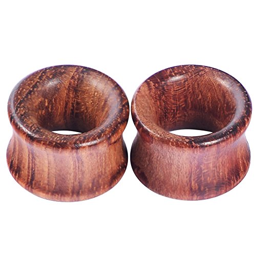 Longbeauty 2Pair Vintage Brown Natural Wood Double Flared Hollow+Saddle Tunnels Ear Plugs Stretcher Gauges 20MM=3/4" - Thumbnail 6