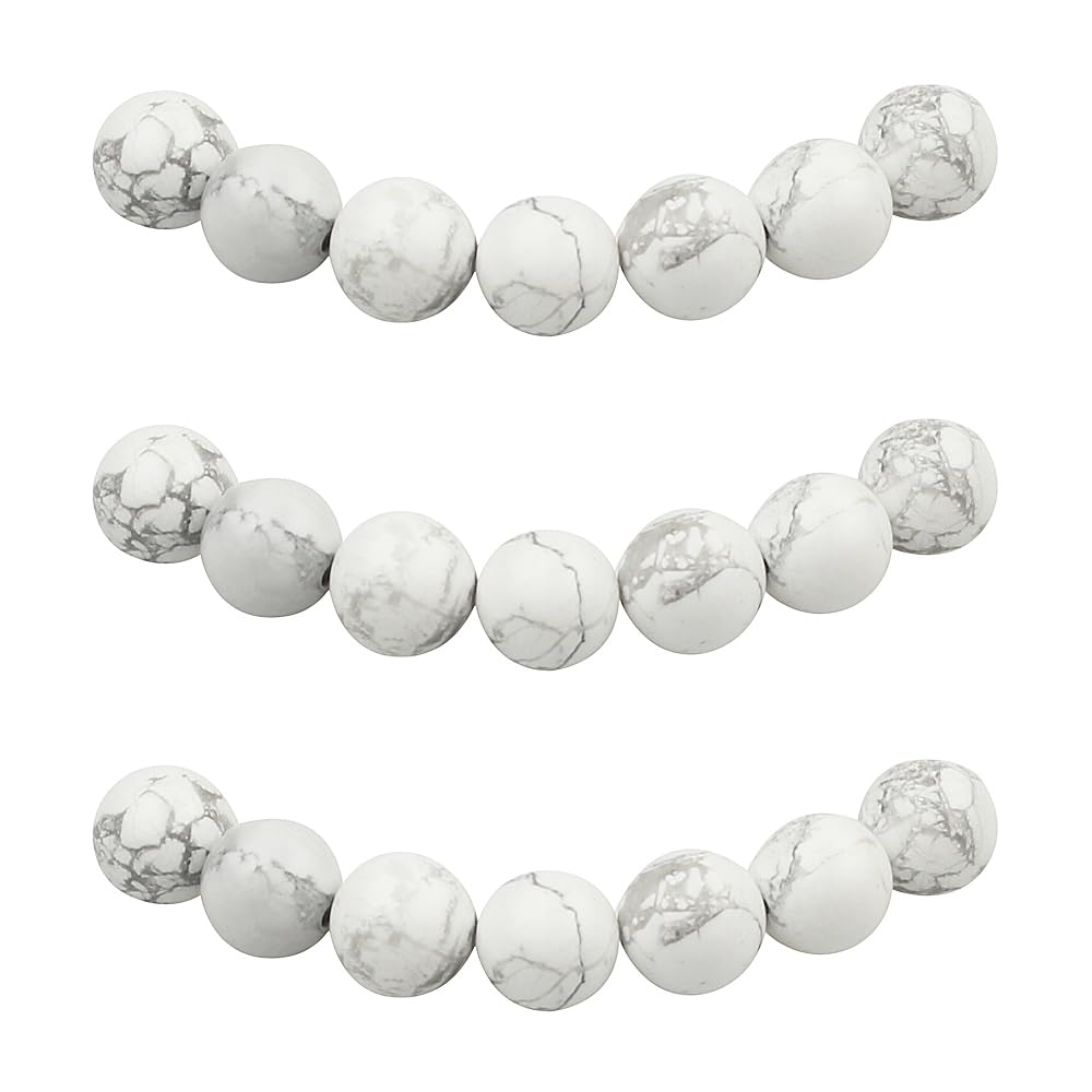 MJDCB Natural Round Stone Beads 10mm Howlite White Turquoise Loose Gemstone Beads for Jewelry Making Bracelet Necklace 35pcs