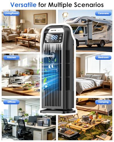 6 in 1 Portable Air Conditioner, Silent Air Conditioning with Air Cooler, 1200 ml, Oscillation 120°, Timer 1-12H, 4 Speeds, Touch Controls and Remote Control (Night Black)
