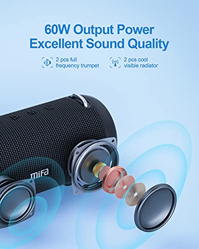 MIFA A90 Caixas de Som Portáteis Bluetooth, Alto-falante Bluetooth portátil IPX7 à prova d'água, 60W Bass, Emparelhamento estéreo sem fio, Mic embutido, Suporte Micro SD, USB, AUX-in, USB-C Charing
