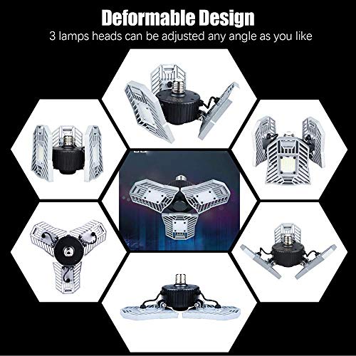 2-Pack Garage Lighting Led Adjustable Light 60W Tribright Garage Light 6000Lumens Triple Glow Led Garage Lights Deformable Lamp CRI80 6000K Shop Light for Garage Basement (No Motion Sensor)