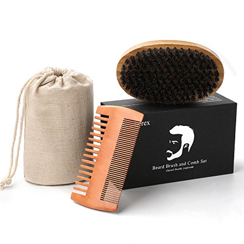 Beard Brush and Comb Set for Men, Liberex Handmade Wooden Comb and Boar