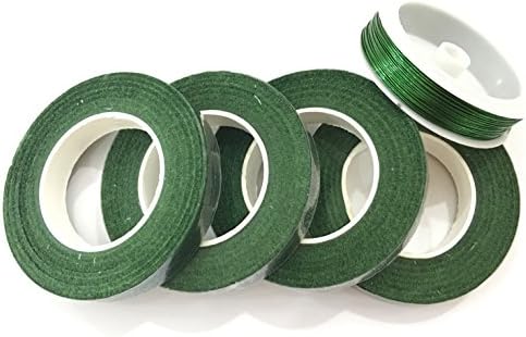 4 Pack Floral Tape Stem Wrap 1/ 2 Inch x 30 Yards (Dark Green) &amp; 40 Meters Floral Stem Wire Paddle Flower Wire,Artificial Flower Tape Bouquet Making Floral Arrangements Accessories