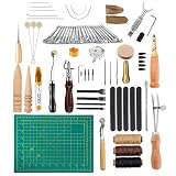 Caydo 69 Pieces Leather Tools Kit with Instructions, Matting Cut, Stitching Groover, Prong Punch, Leather Working Saddle Stamps Tools for DIY Leathercraft