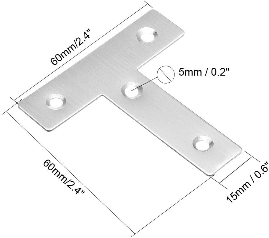 sourcing map Flat T Shape Repair Mending Plate, 60mmx60mm, Stainless Steel Joining Bracket Support Brace, Pack of 5 - Image 4