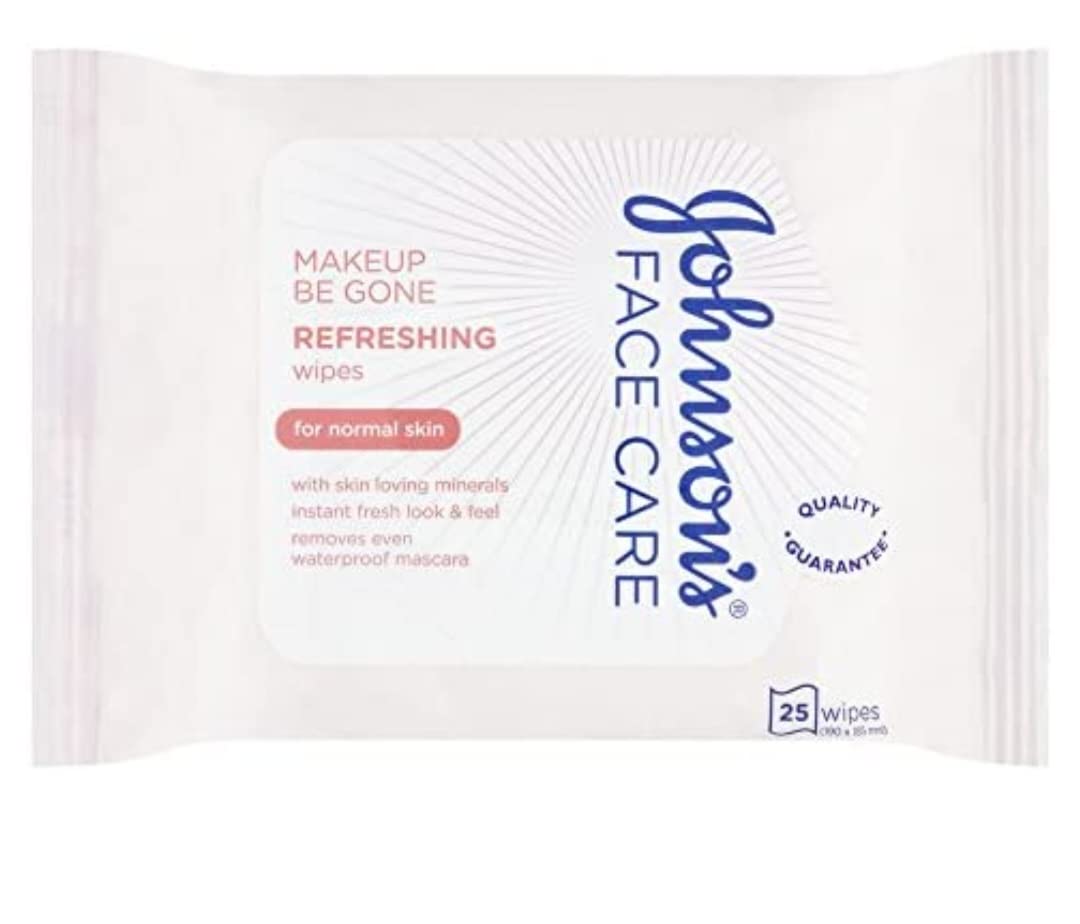 Johnson’s Make-Up Be Gone 5-in-1 Refreshing Cleansing Wipe Gently Remove up to 99% of Makeup, Including Waterproof Mascara, Pack of 25 Wipes