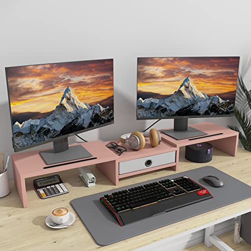 WESTREE Dual Monitor Stand Riser with Drawer, 3 Shelf Computer Monitor