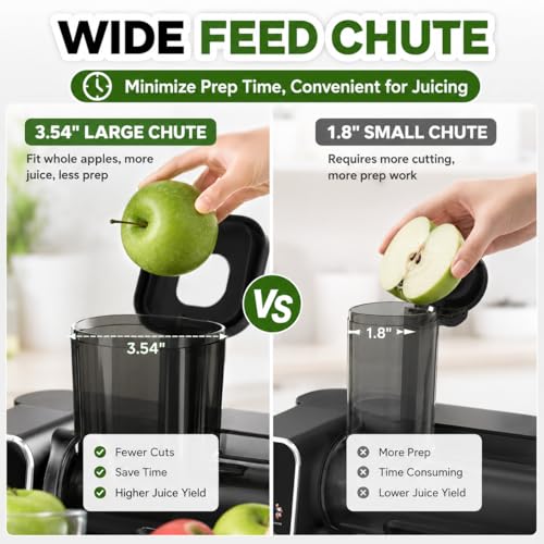 WETIE Exprimidor de prensa en frío, potentes máquinas exprimidoras con presión de jugo ajustable, 99% de alto rendimiento de jugo, exprimidor silencioso de masticaje lento con visualización táctil
