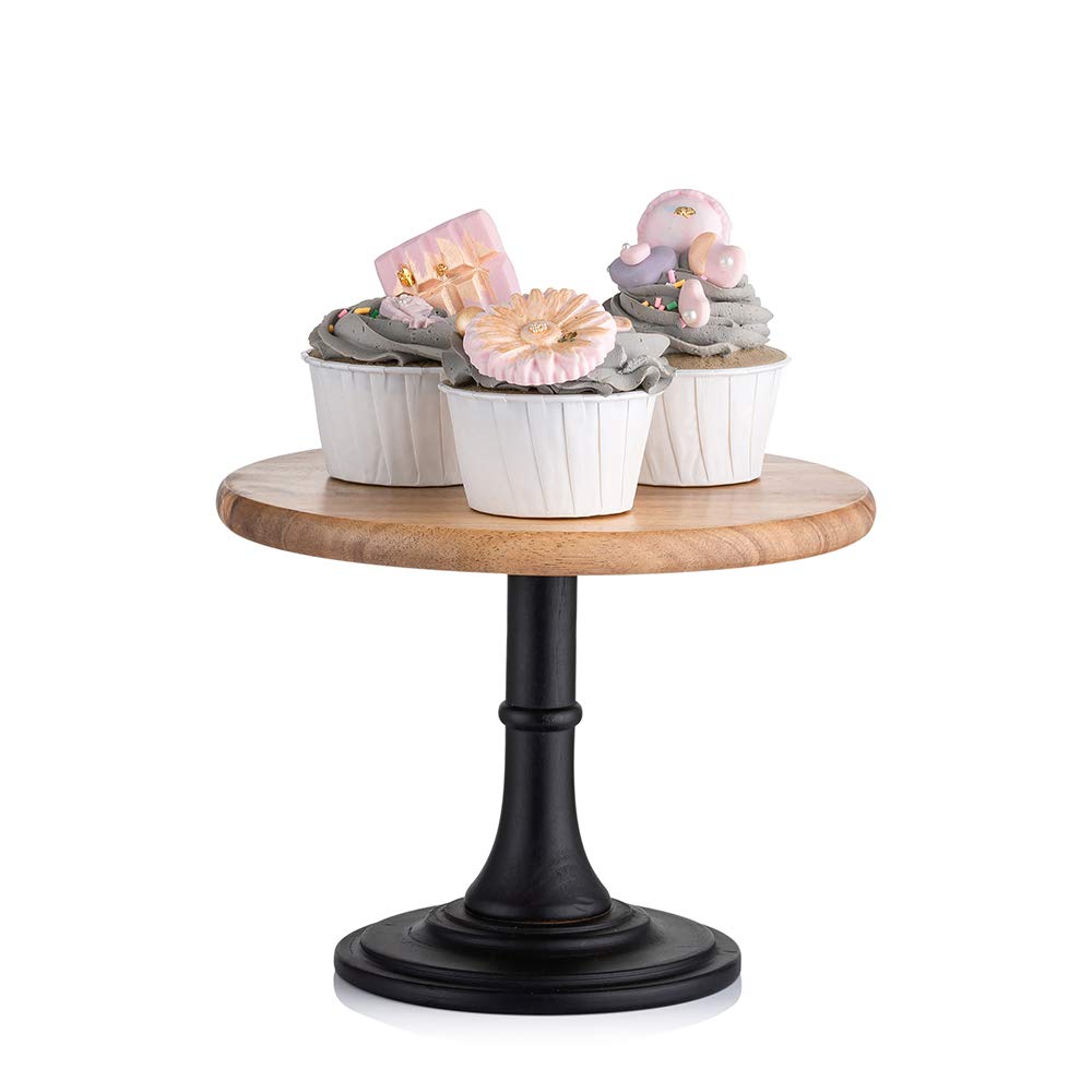 NUPTIO Rustic Cake Stand Wooden: Black Cupcake Stand Round Wedding Birthday Cake Display Stands Pedestal for Cupcake Afternoon Tea Cakes Baby Shower Party Dessert Table, 21cm
