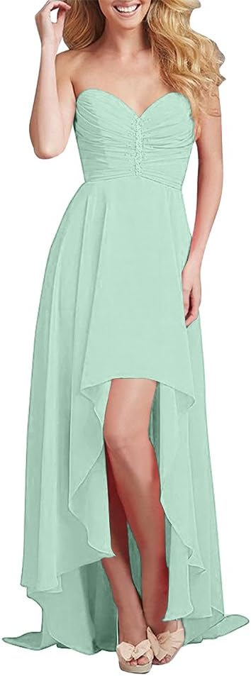 FTSOP Women's Chiffon Sweetheart Bridesmaid Dress Long Asymmetrical Prom Evening Dress Strapless Burgundy