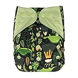Baby AIO Cloth Diaper Shell One Size – Charcoal Bamboo Fleece with Attached Insert (Jurassic Park)