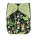 Baby AIO Cloth Diaper Shell One Size – Charcoal Bamboo Fleece with Attached Insert (Jurassic Park)