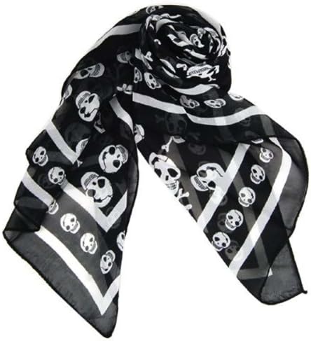 Piggy2gether - Casual Skull Black Soft Long Chiffon Scarf Wrap for All Season