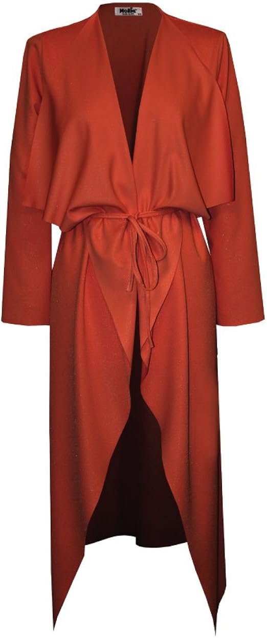 Womens Ladies Maxi Long Sleeve Waterfall Belted Duster Coat/Jacket (M/L, Rustic Orange) Amazon