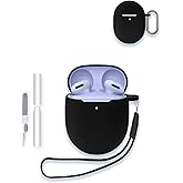 Case for Google Pixel Buds 2a - Wireless Bluetooth Earbuds, WUNIAK Soft Silicone Protective Portable Scratch Shock Resistant Shell with Cleaner Kit & Carabiner & Lanyard,Black
