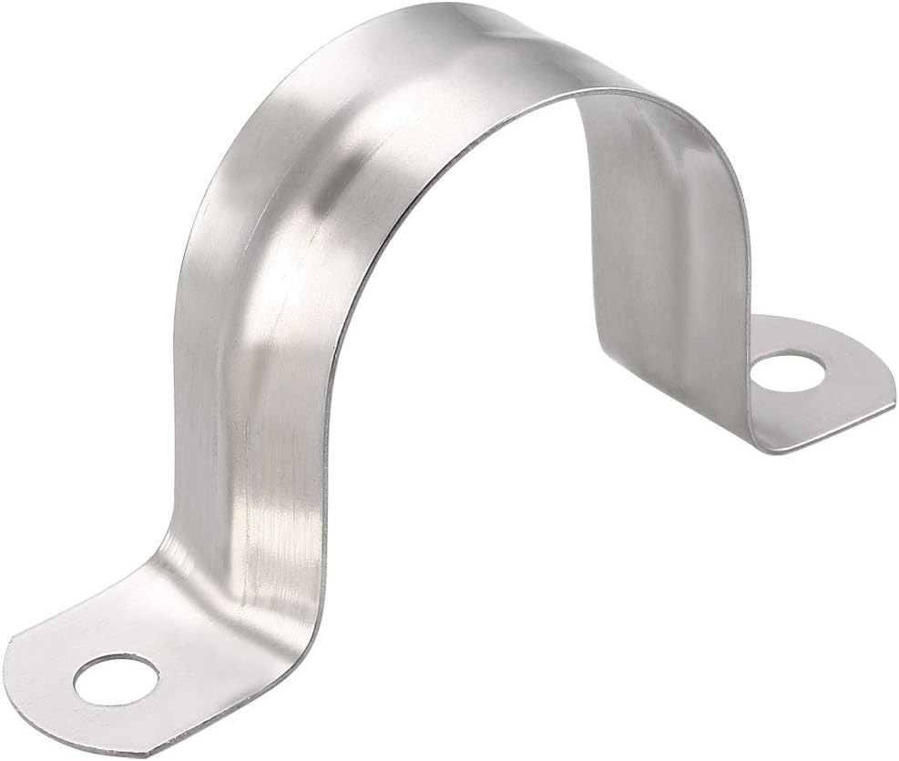 sourcing map 35mm(1.4") Rigid Pipe Strap, 2 Holes 304 Stainless Steel Tension Tube Clip Clamp 8pcs, Silver