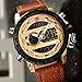 Tonnier Genuine Leather Band Analog Digital LED Dual Time Display Mens Watch, Brown&Gold