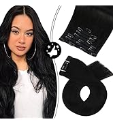 Moresoo Black Hair Extensions Clip in Human Hair 7Pieces 120Grams Jet Black Hair Extensions Real ...