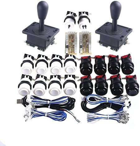 Amatek Arcade Game DIY Parts for Mame USB Cabinet 2x Zero Delay USB Encoder / 2x 8 Way Arcade Joystick / 18x Arcade Push Button (Including 1p / 2p Start Push Button) White + Black Color Kits