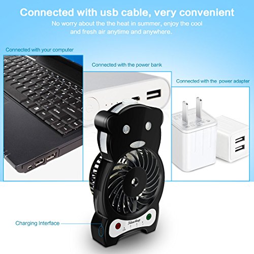 Ideashop Handheld Misting Fan Mini USB Fan Mini Desk Fan with Personal Cooling Mist Humidifier Rechargeable Battery 3 Speeds, 1 Led Light Portable Fan Outdoor Fan (Black)
