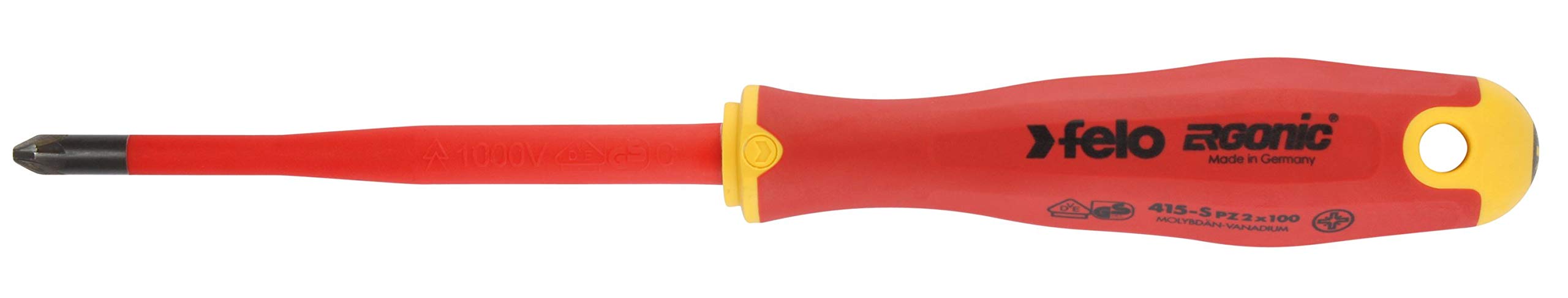 Felo 0715762653 Pozidrive PZ2 E-Slim Insulated Screwdriver with Length 4"