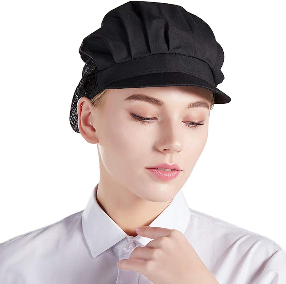 Nanxson 3pcs Chef Hat Kitchen Cooking Chef Cap Food Service Hair Nets CF9033 (black3pcs, one Size): Clothing