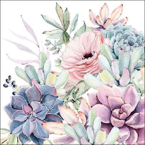 4 Paper Napkins for Decoupage - 3-ply, 33 x 33cm - Succulent Love