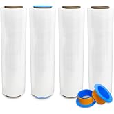 4 Rolls x 18" x 1500 Feet x 80 Gauge Clear Commercial Grade Heavy Duty Plastic Stretch Film Shrink Wrap | Industrial Strength Durable | Shipping Moving Packing Logistics | Holder Included