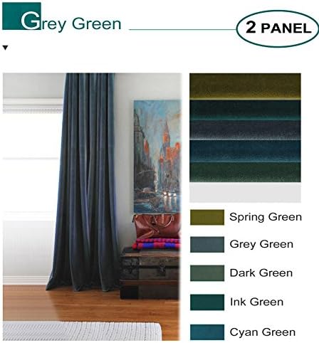 Artdix Velvet Blackout Curtains Panels Window Drapes - Grey Green 50W x 96L Inches (2 Panels) Nursery Insulated Solid Thermal Custom Blackout Curtains For Bedroom, Living Room, Kids Room, Kitchen
