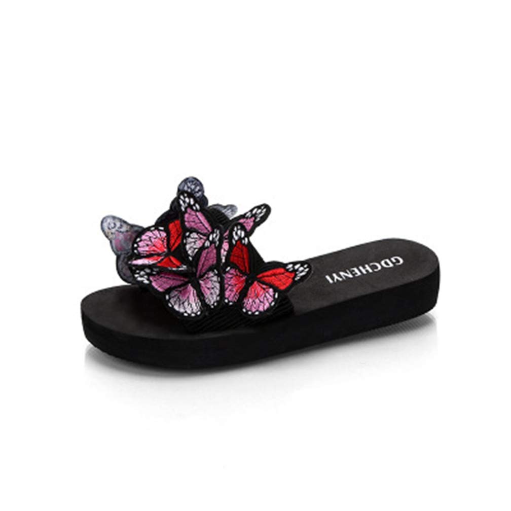 Photo 1 of MIOKE Summer Flat Slide Sandals For Womens Butterfly Platform Low Heel Comfy Nonslip Casual Beach Sandals Pink 11 M US