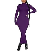 Women's Long Sleeve Bodycon Dress Maxi Mock Neck Fall Winter Casual Club Party T Shirts Tight Dresses