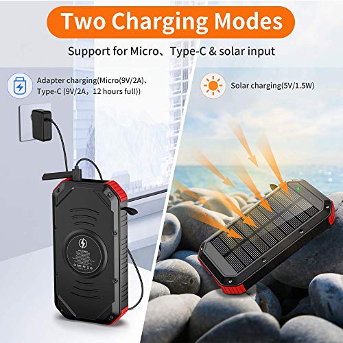 Solar Power Bank 30000mAh, Solar Charger, Wireless Portable Charger 18W