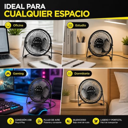 Ventilador personal de metal de 38 W, ventilador de mesa de alta velocidad con 3 aspas de aluminio, 3 velocidades, rejilla de seguridad, inclinación ajustable, (Negro)