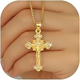 Darenli Diamond Cross Necklace for Women - 14K Gold Plated CZ Faith Pendant Dainty Minimalist Elegant Necklace Prayer Religious Jewelry Gift for Women