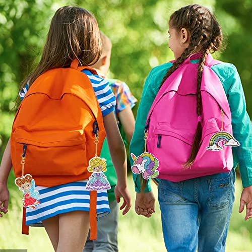 LOVESTOWN 6 PCS Gem Keychains Art for Girls, Make Your Own Gem Keychains Gem Dual-sided Use Diamond Painting Kit Keychains Crafts for Kids Ages 6-12