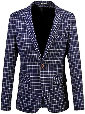 HZMK Men's Plaid 1 Button Center Vent Blazer Jacket US Size 42（Label Asian Size 5XL) Blue