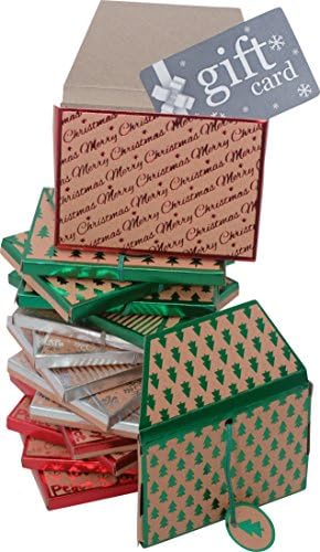 Gift card holder, kraft envelope box with elastic and tag, assorted christmas designs in assorted colors, pack of 16 boxes