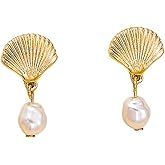 Starfish Charm Earrings for Women Daisy Mini Sea Star Shell Pearl Stud Earrings Hypoallergenic Lightweight Gold Starfish Pearl Dangle Drop Earrings Trendy Summer Statement Jewelry