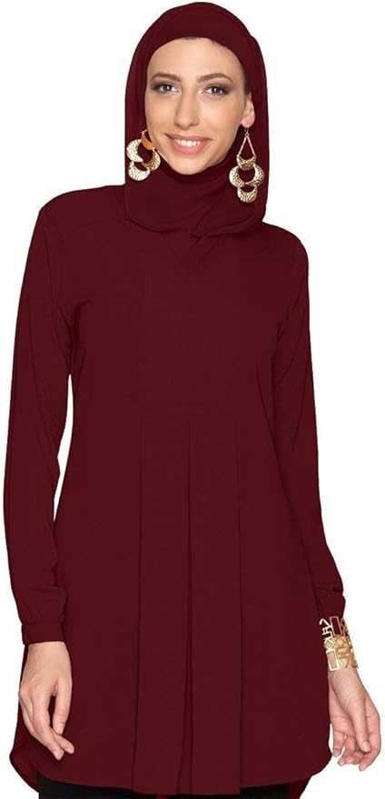 Artizara Womens Leah Long Sleeve Modest Tunic Top Kurti Tunic Dress - Maroon at Amazon Womenâs 